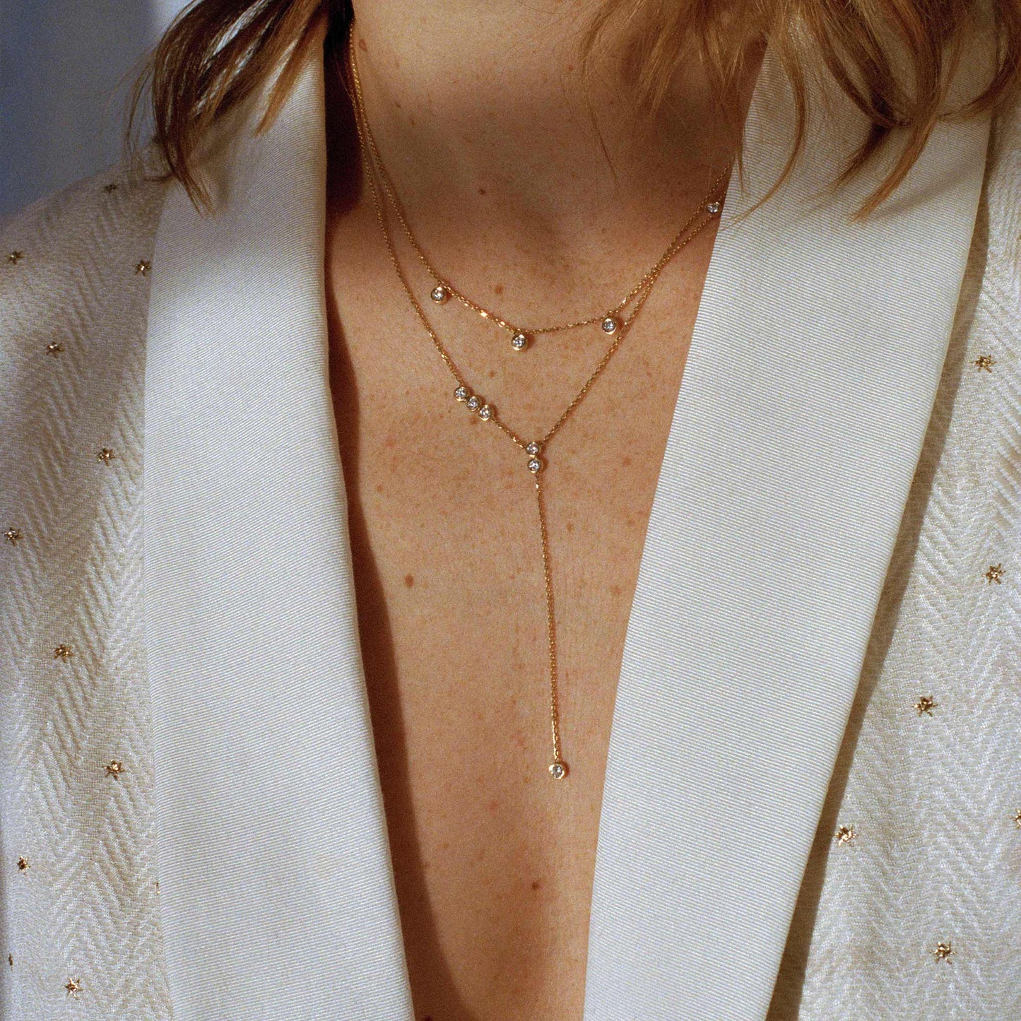 0.30 TCW Round Moissanite Diamond Bezel Starstruck Lariat Pendent Necklace - farrellouise