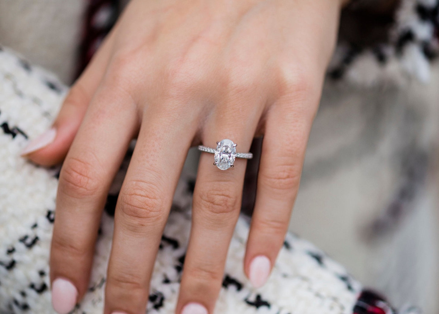 3.0 CT Oval Solitaire Hidden Halo & Pave Moissanite Engagement Ring - farrellouise