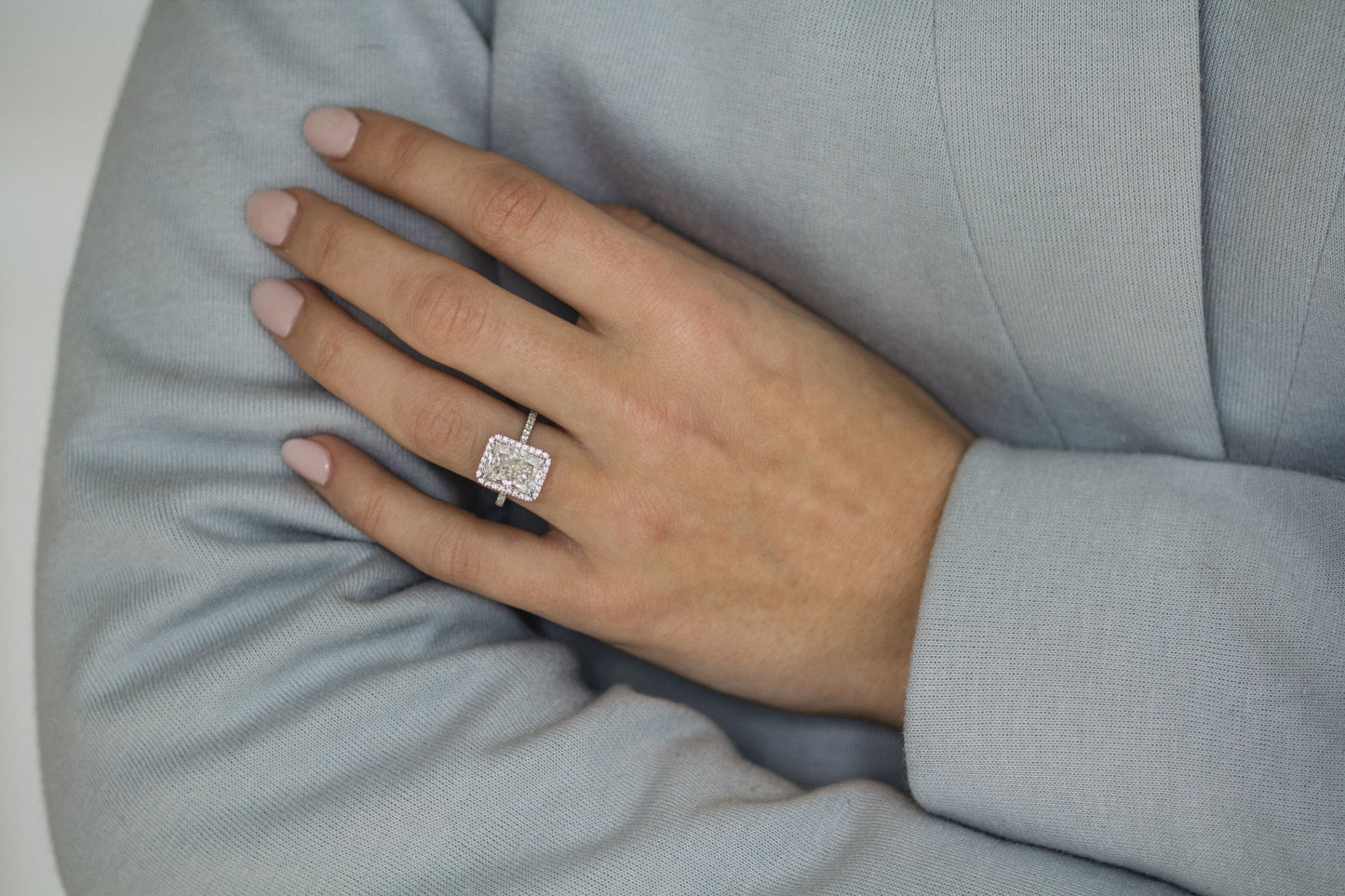 3.50 CT Crushed Ice Radiant Halo & Pave Moissanite Engagement Ring - farrellouise
