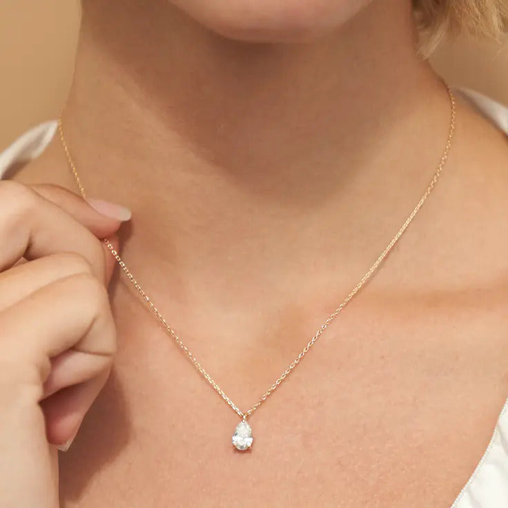 0.25-1.0ct Pear Cut Solitaire Moissanite Diamond Necklace - farrellouise