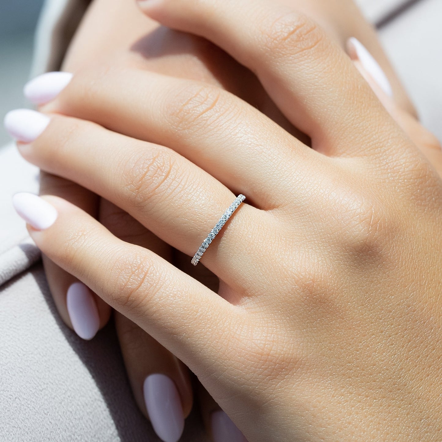 0.15 TCW Round Moissanite Full Eternity Wedding Band - farrellouise