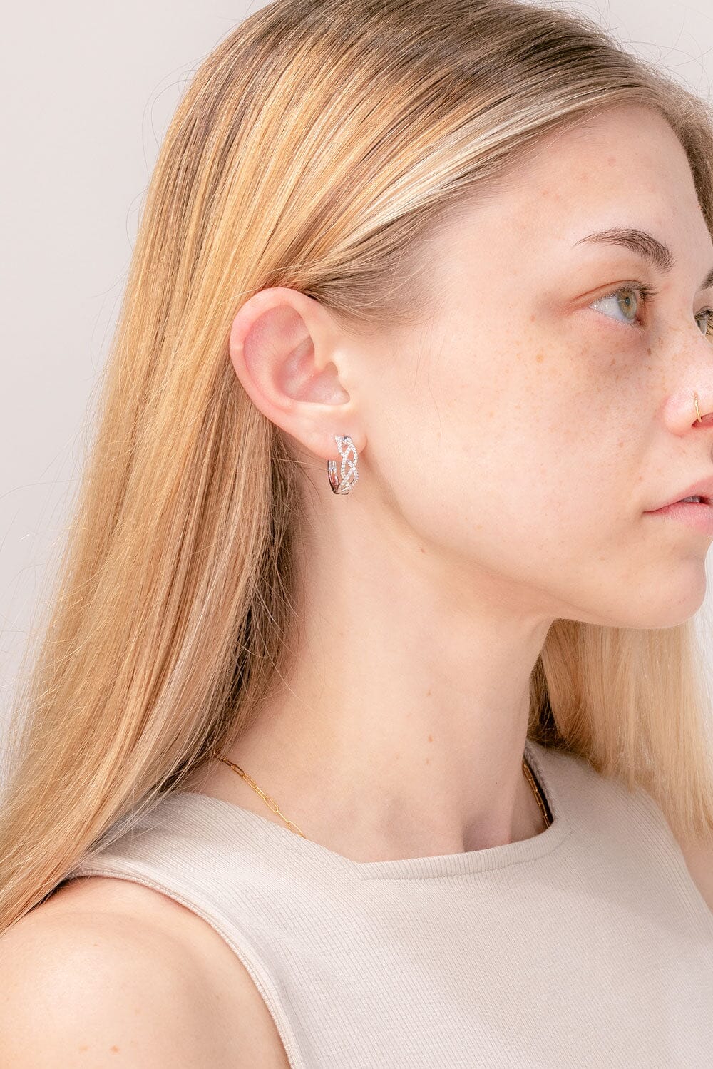 0.84 TCW Round Braided Hoops Moissanite Hoops Earrings - farrellouise