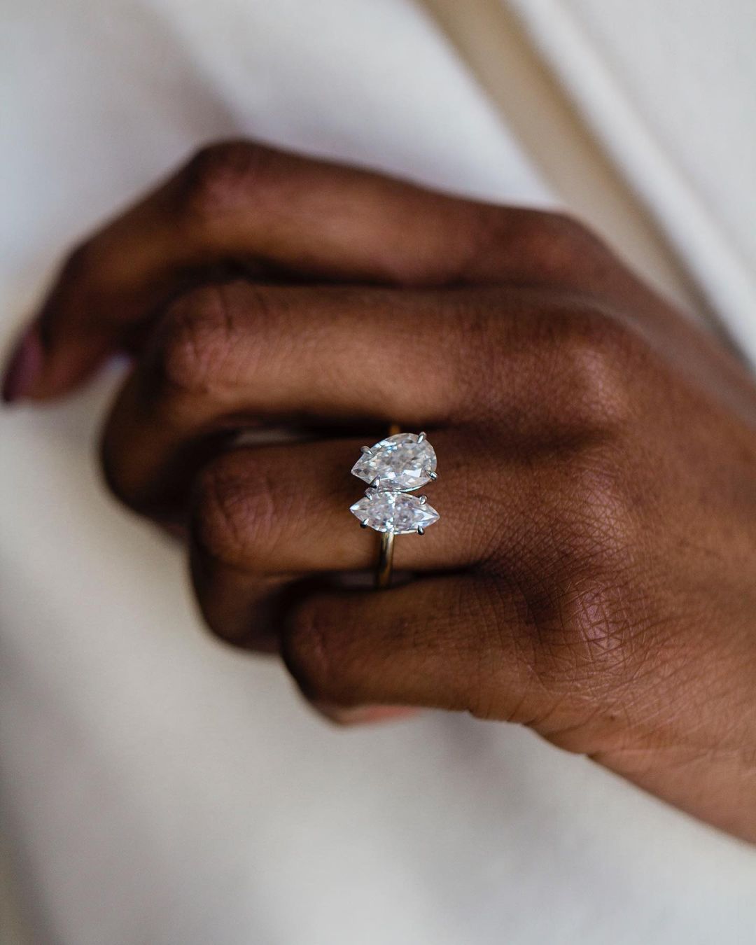 3.45 CT Pear & Marquise Two Stone Moissanite Engagement Ring - farrellouise