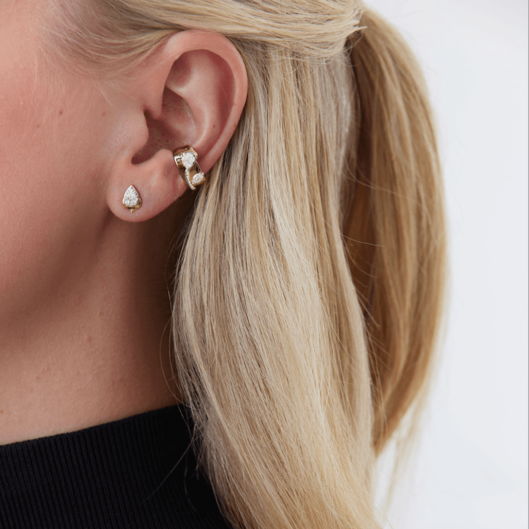 0.12 TCW Round Moissanite Diamond Thick Ear Cuff Earrings