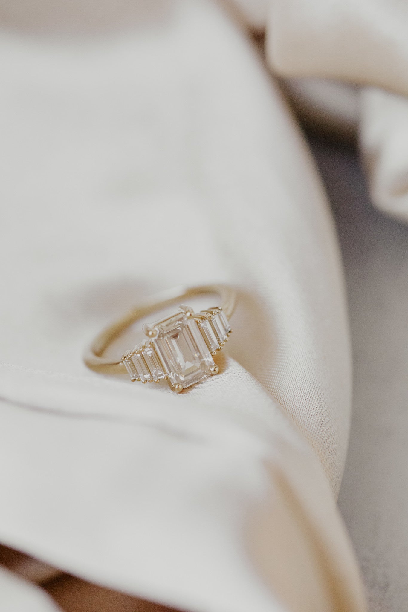 1.55 CT Emerald Cut Cluster Moissanite Engagement Ring - farrellouise