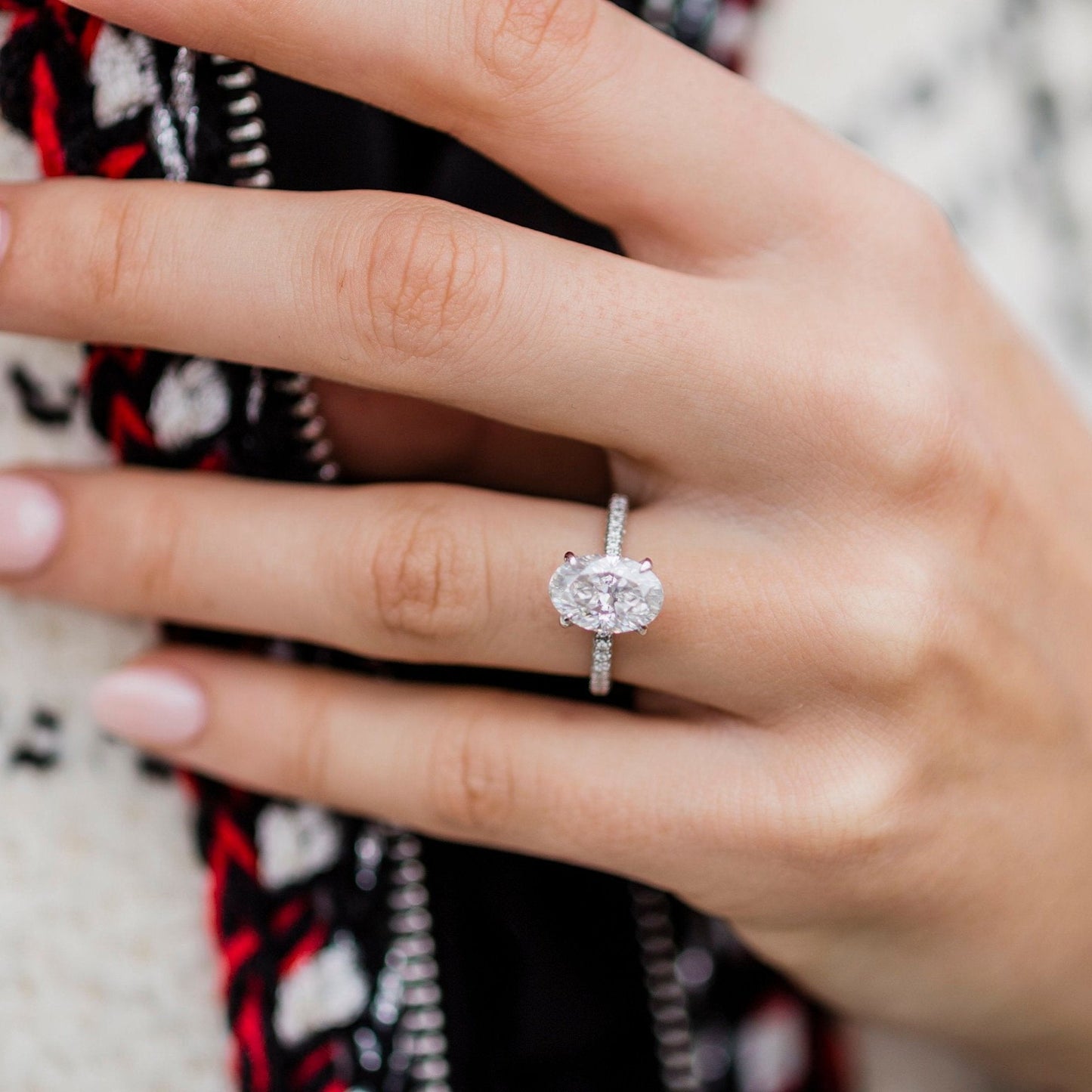 3.0 CT Oval Solitaire Hidden Halo & Pave Moissanite Engagement Ring - farrellouise