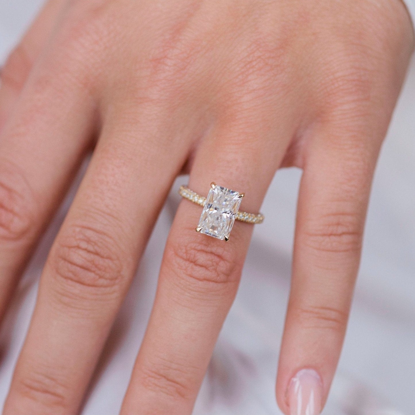 3.0 CT Radiant Solitaire Hidden Halo & Pave Moissanite Engagement Ring - farrellouise