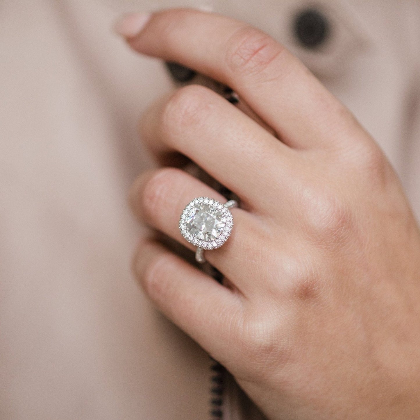 3.60 CT Cushion Halo & Pave Moissanite Engagement Ring - farrellouise