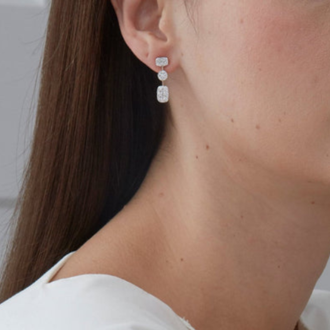 1.64 TCW Round Moissanite Diamond Cluster Earrings