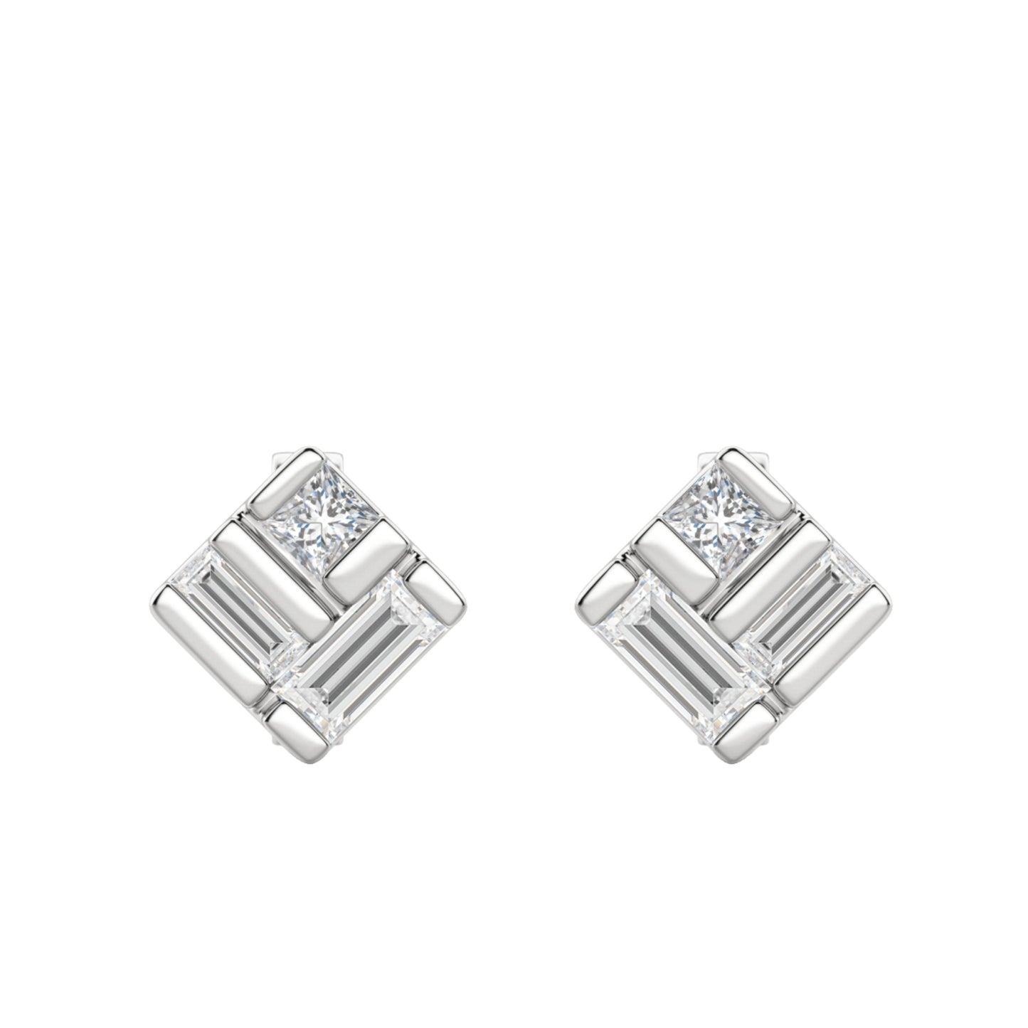 0.40 TCW Princess & Straight Baguette Cut Moissanite Bar Setting Stud Earrings - farrellouise