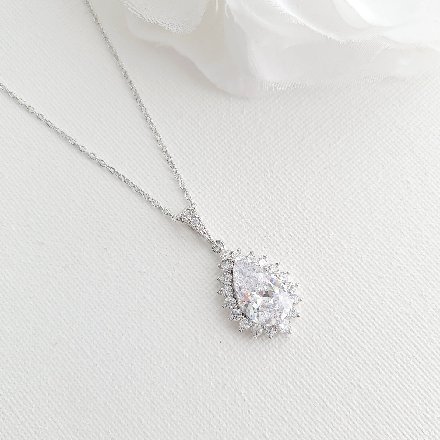 1.0 CT Pear Moissanite Halo Drop Necklace for Women - farrellouise