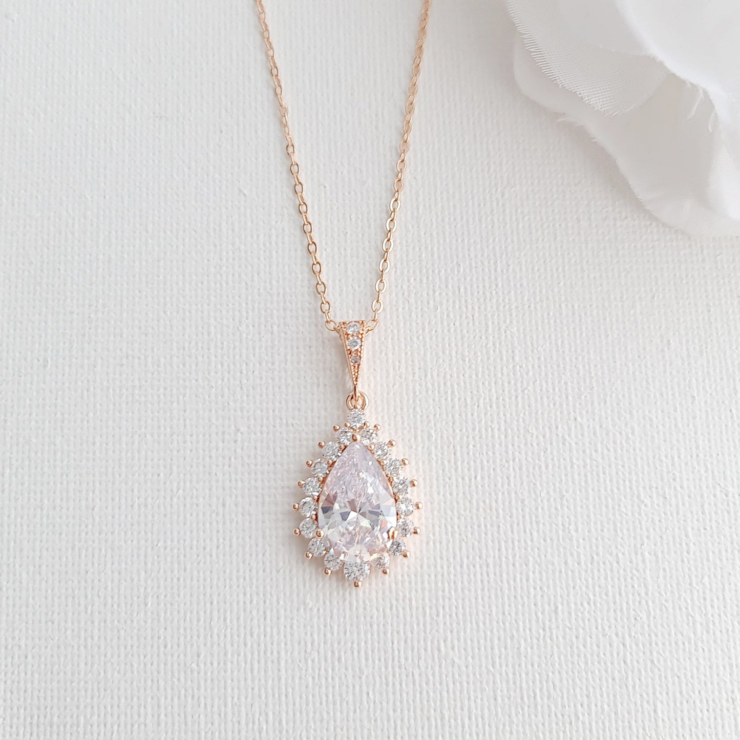 1.0 CT Pear Moissanite Halo Drop Necklace for Women - farrellouise