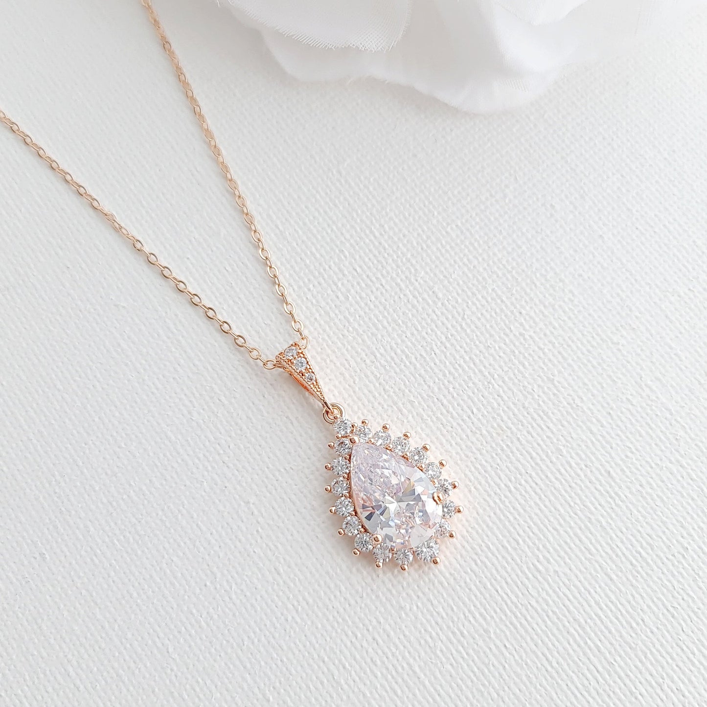 1.0 CT Pear Moissanite Halo Drop Necklace for Women - farrellouise