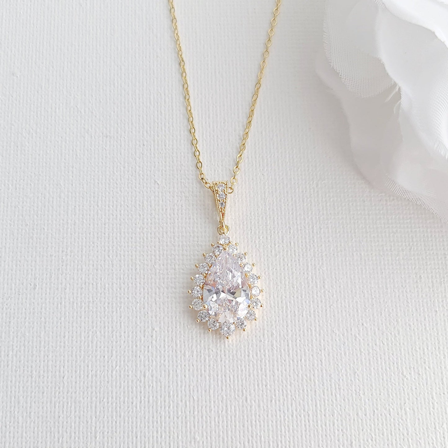1.0 CT Pear Moissanite Halo Drop Necklace for Women - farrellouise