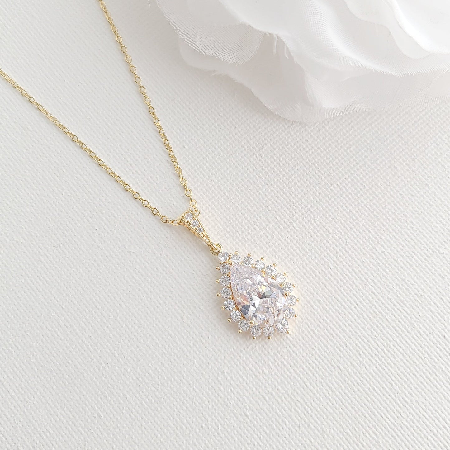 1.0 CT Pear Moissanite Halo Drop Necklace for Women - farrellouise