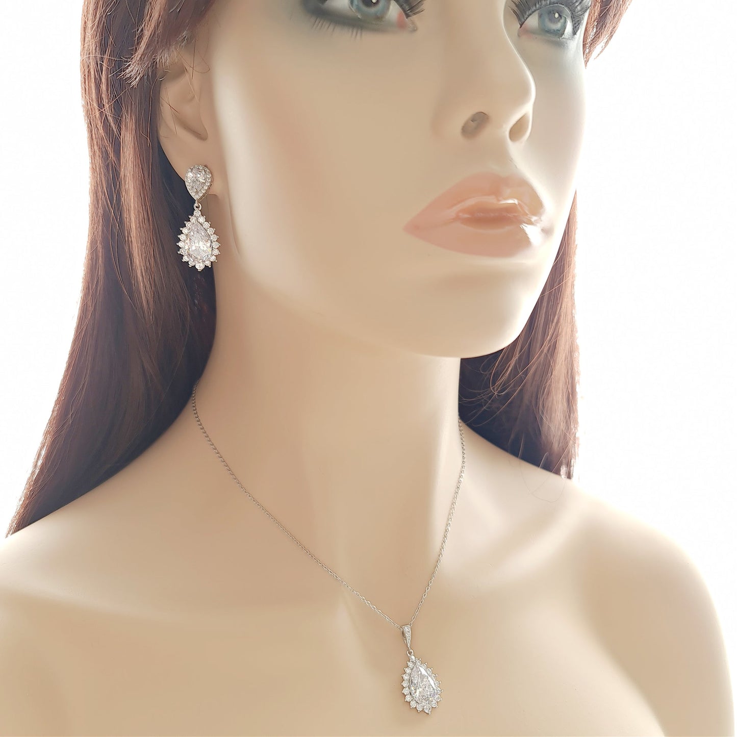 1.0 CT Pear Moissanite Halo Drop Necklace for Women - farrellouise