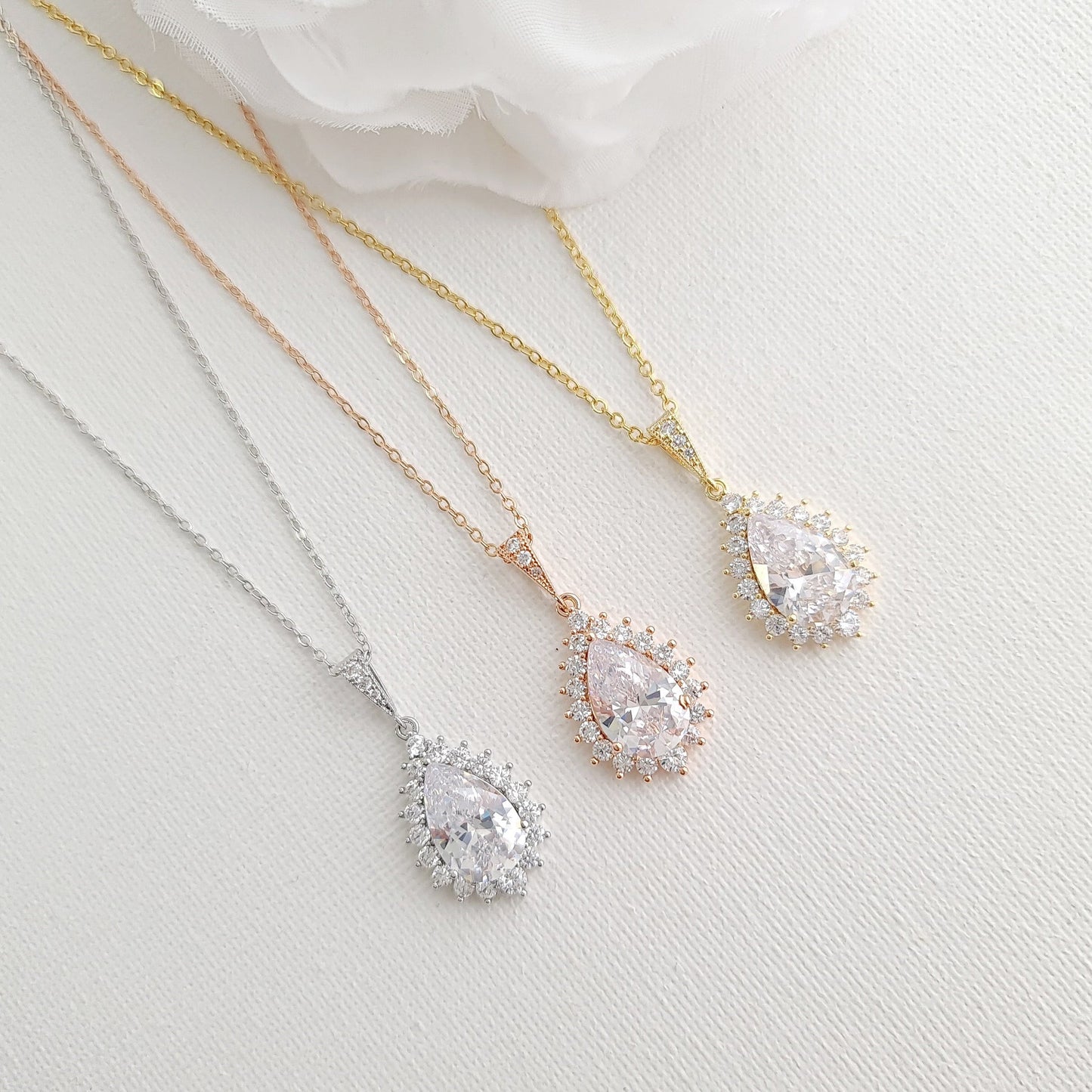 1.0 CT Pear Moissanite Halo Drop Necklace for Women - farrellouise