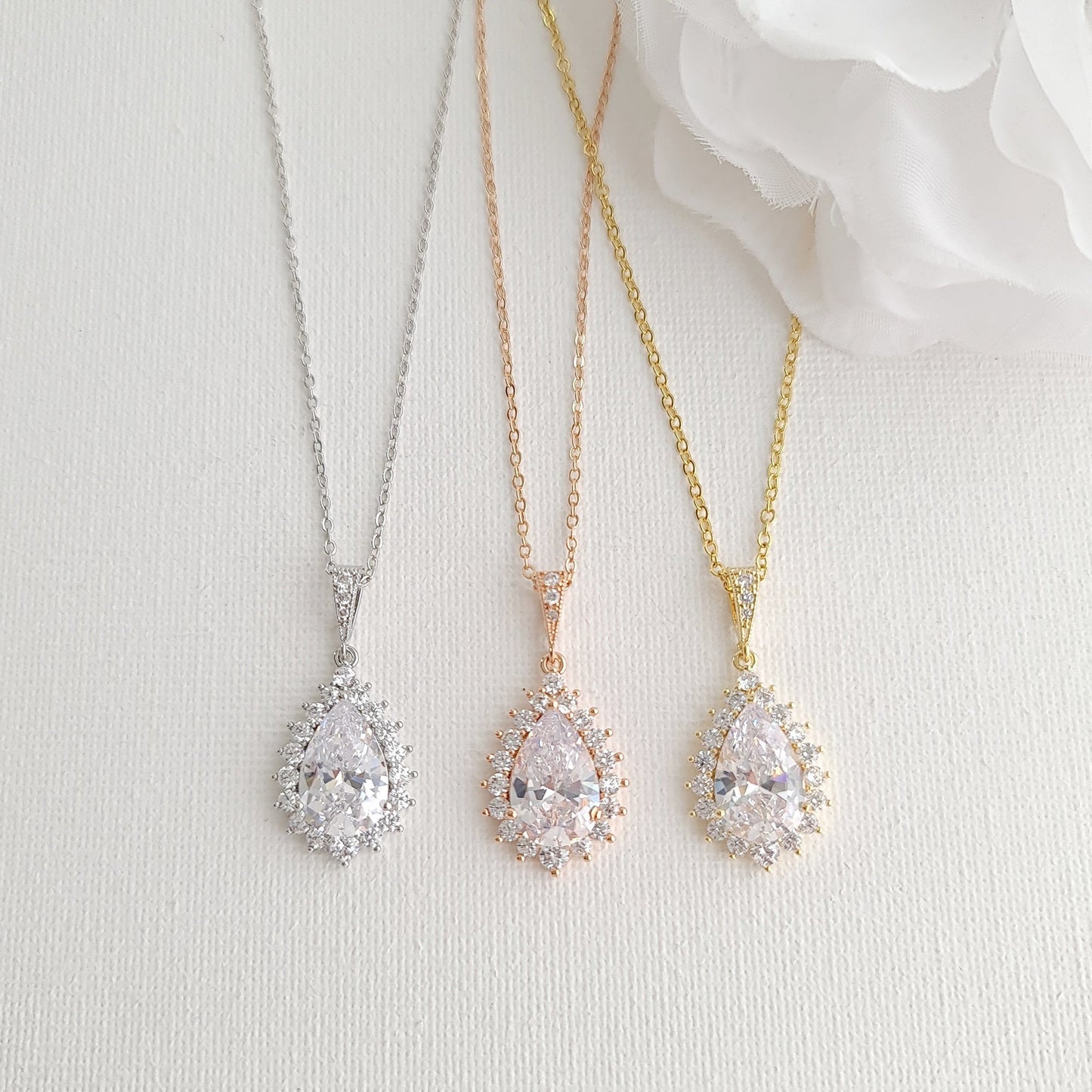 1.0 CT Pear Moissanite Halo Drop Necklace for Women - farrellouise