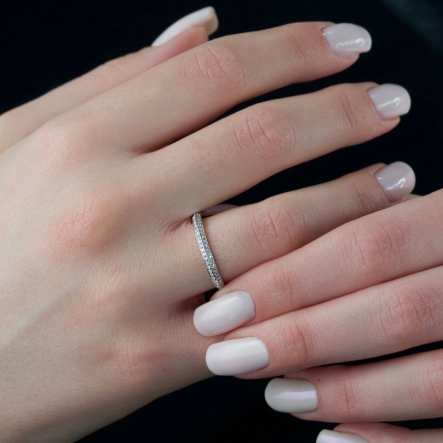 0.25 TCW Round Moissanite Double Row Wedding Band - farrellouise