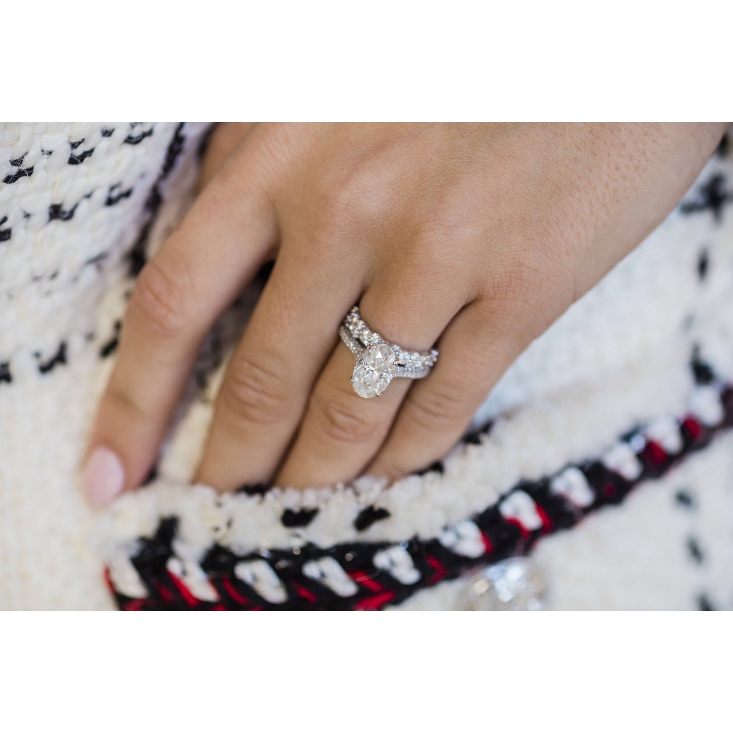 3.0 CT Oval Solitaire Hidden Halo & Pave Moissanite Engagement Ring - farrellouise