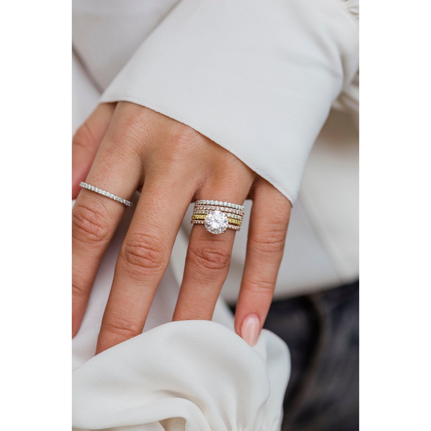 2.10 CT Round Solitaire Hidden Halo & Pave Moissanite Engagement Ring - farrellouise