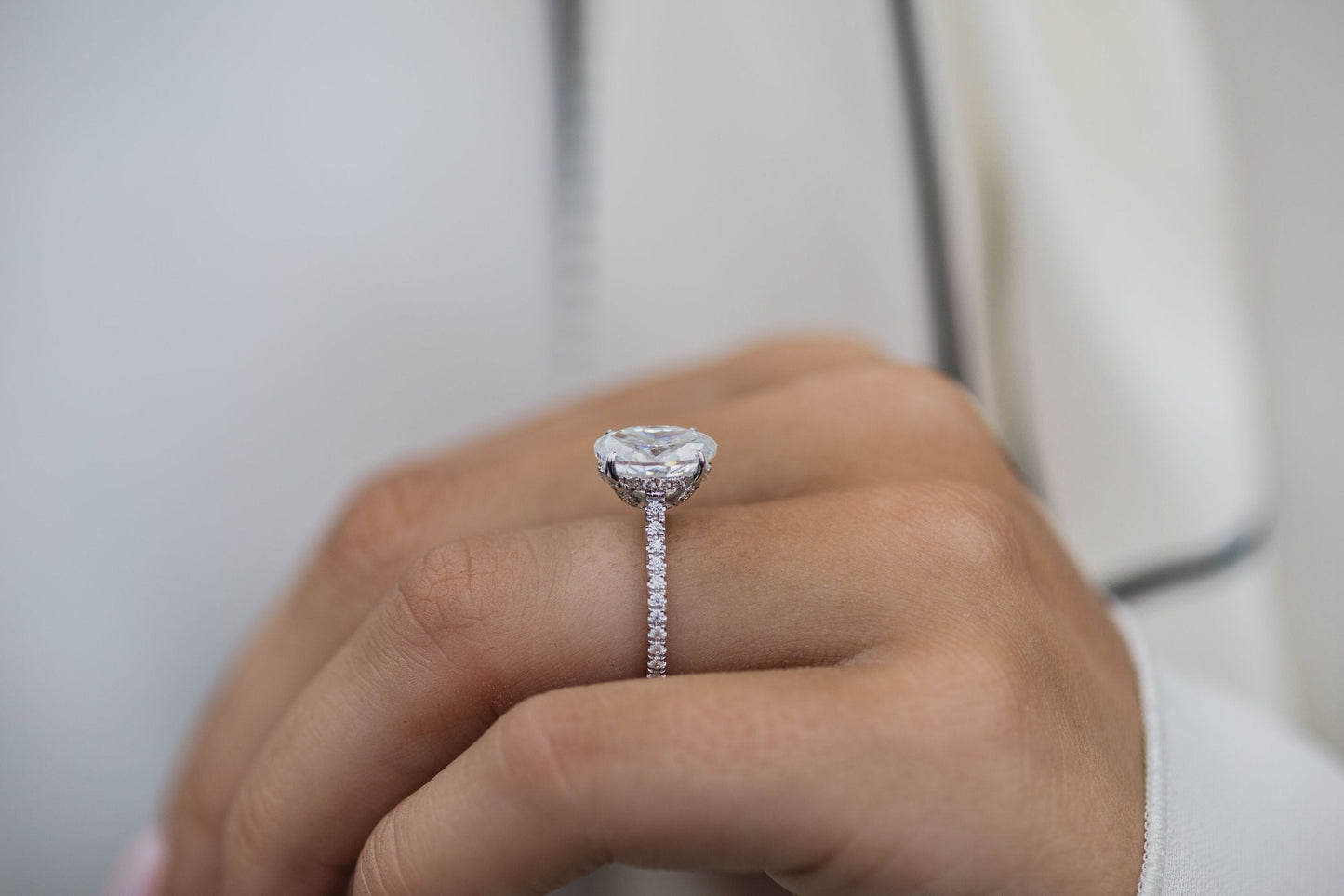 2.90 CT Oval Solitaire Hidden Halo & Pave Moissanite Engagement Ring - farrellouise