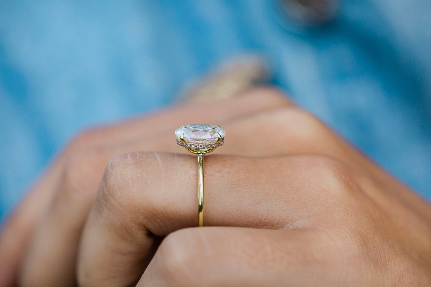 2.70 CT Oval Solitaire Hidden Halo Moissanite Engagement Ring - farrellouise