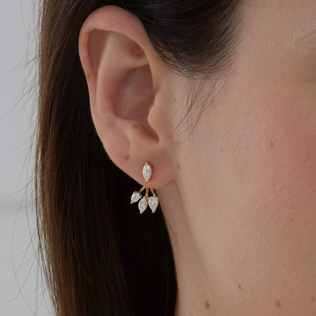 1.25 TCW Pear & Marquise Moissanite Diamond Ear Jacket Earrings