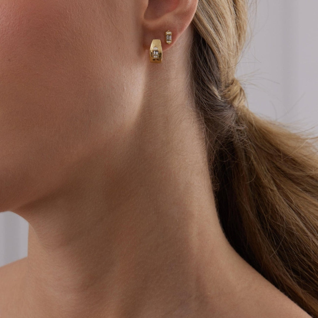 0.17 TCW Round & Baguette Moissanite Diamond Huggie Earrings - farrellouise