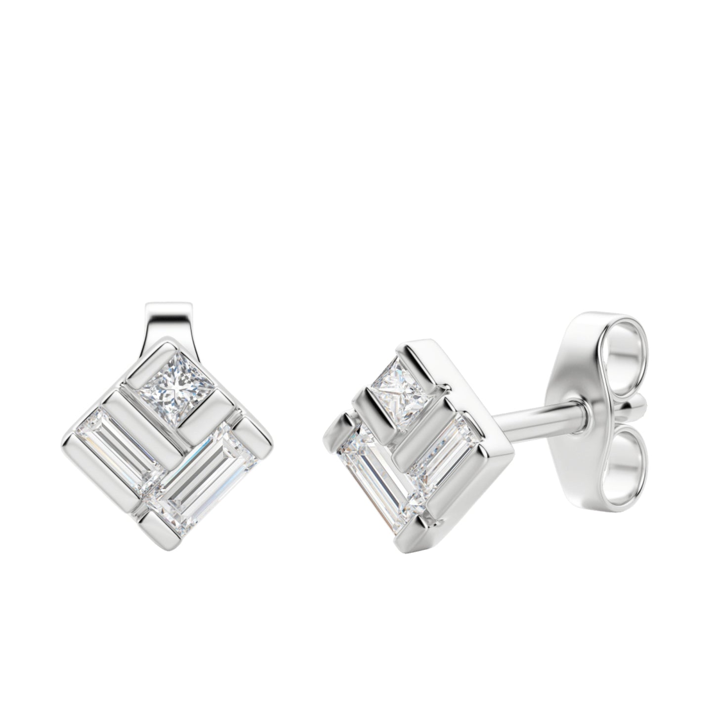 0.40 TCW Princess & Straight Baguette Cut Moissanite Bar Setting Stud Earrings - farrellouise