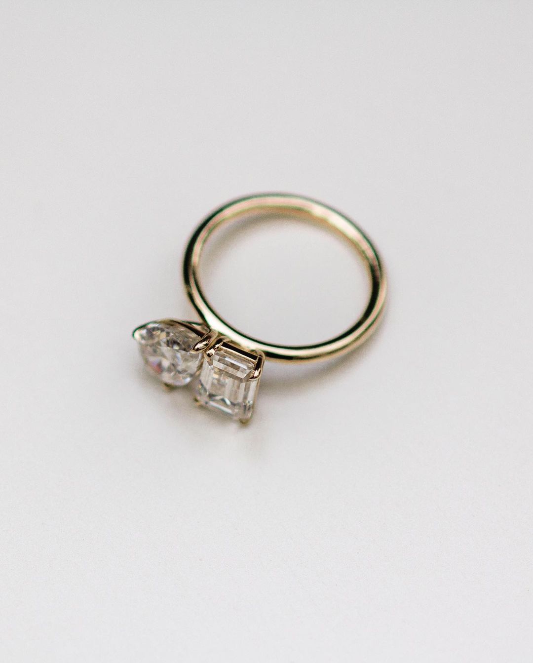 4.25 CT Pear & Emerald Two Stone Moissanite Engagement Ring - farrellouise