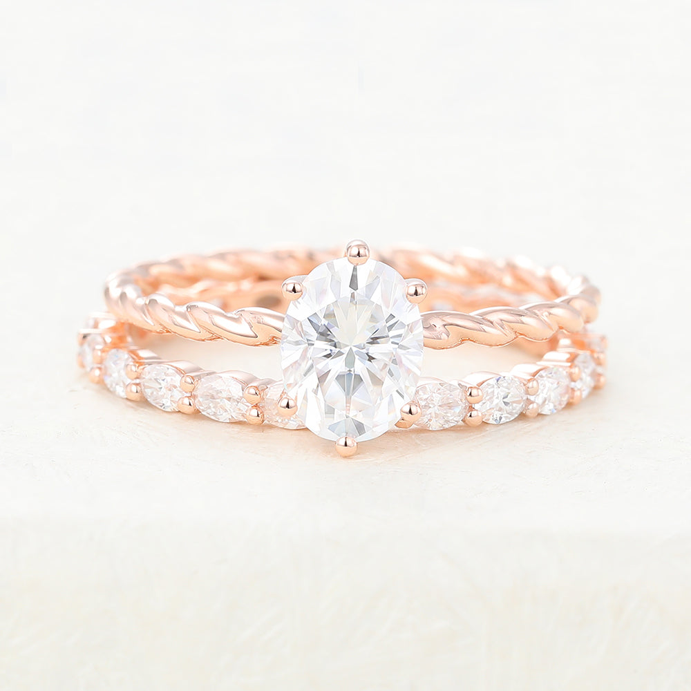1.33 CT Oval Moissanite Solitaire Bridal Ring Set - farrellouise