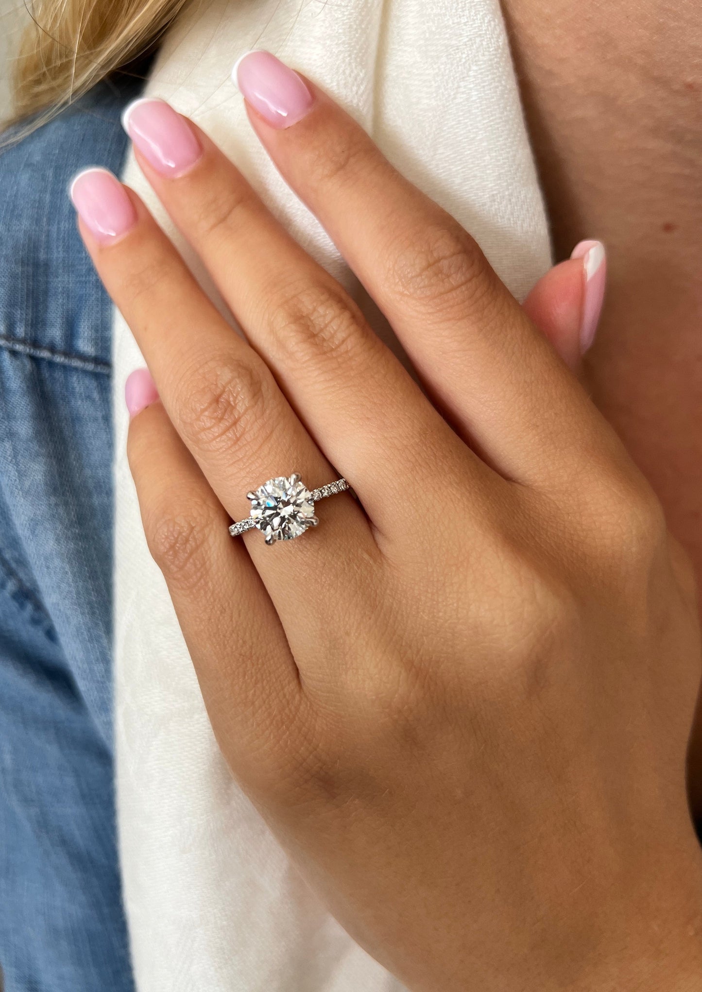 2.0 CT Round Moissanite Hidden Halo & Pave Setting Engagement Ring
