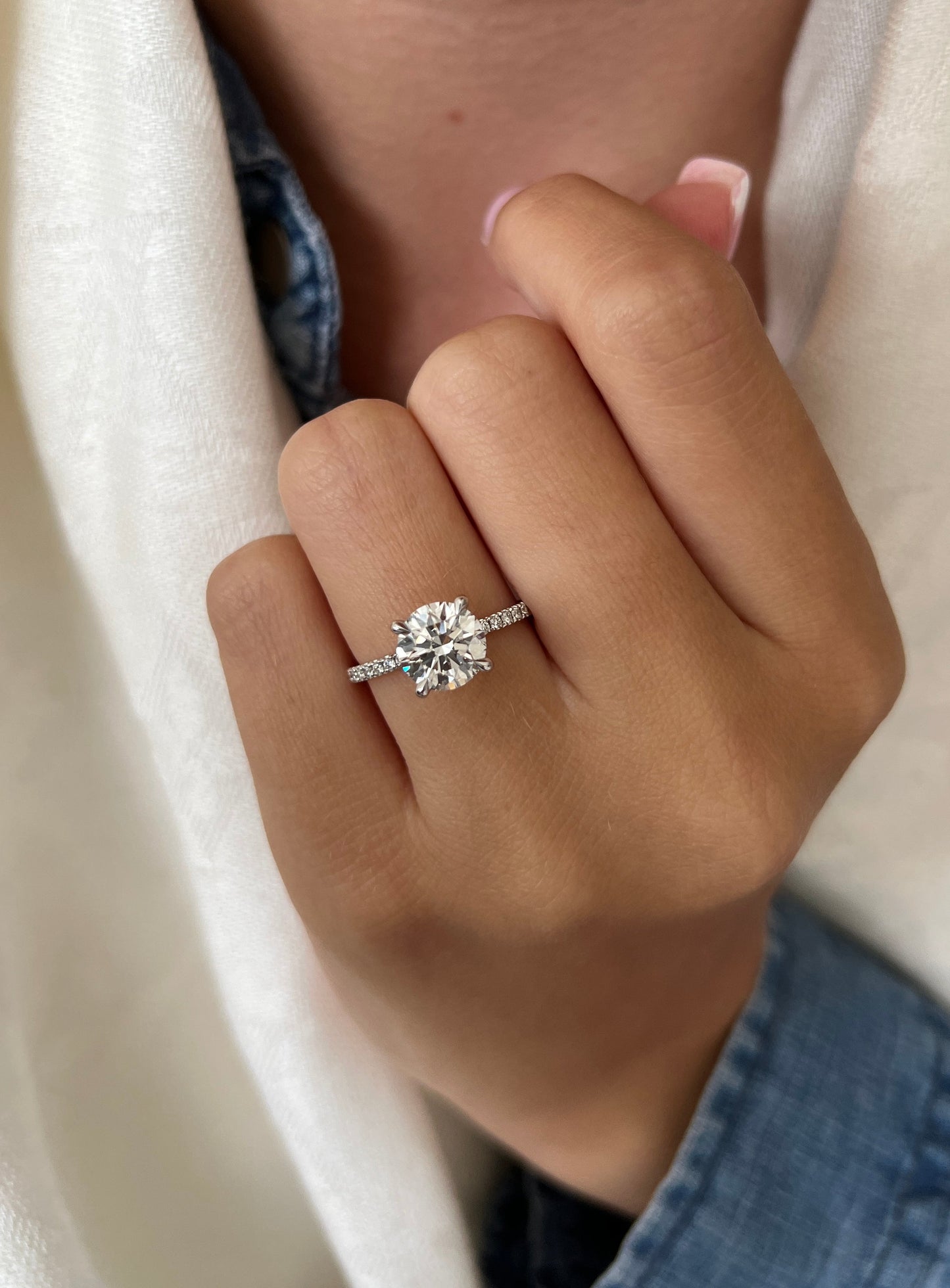 2.0 CT Round Moissanite Hidden Halo & Pave Setting Engagement Ring