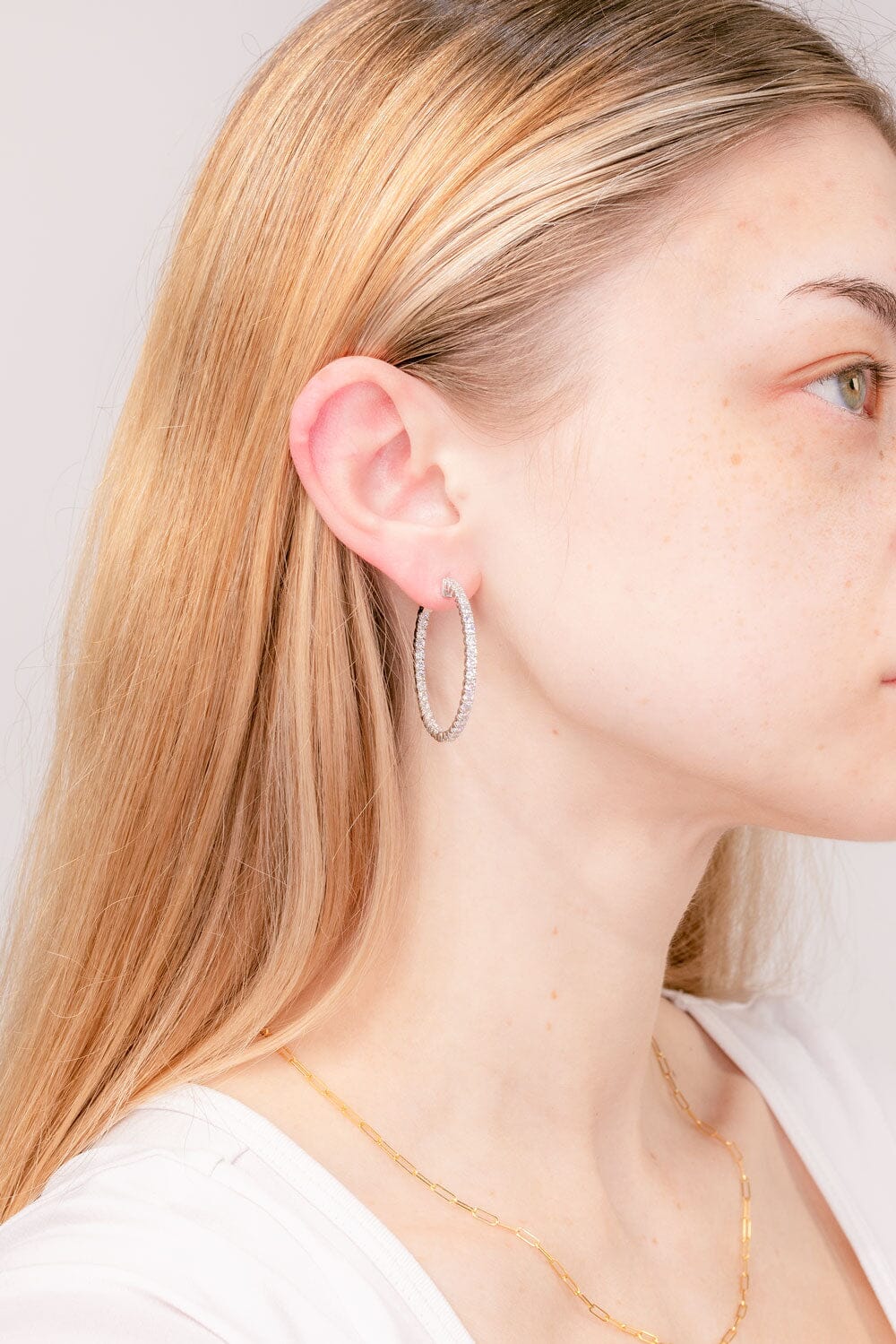 3.0TCW Round Moissanite Inside & Outside Hoops Earrings - farrellouise