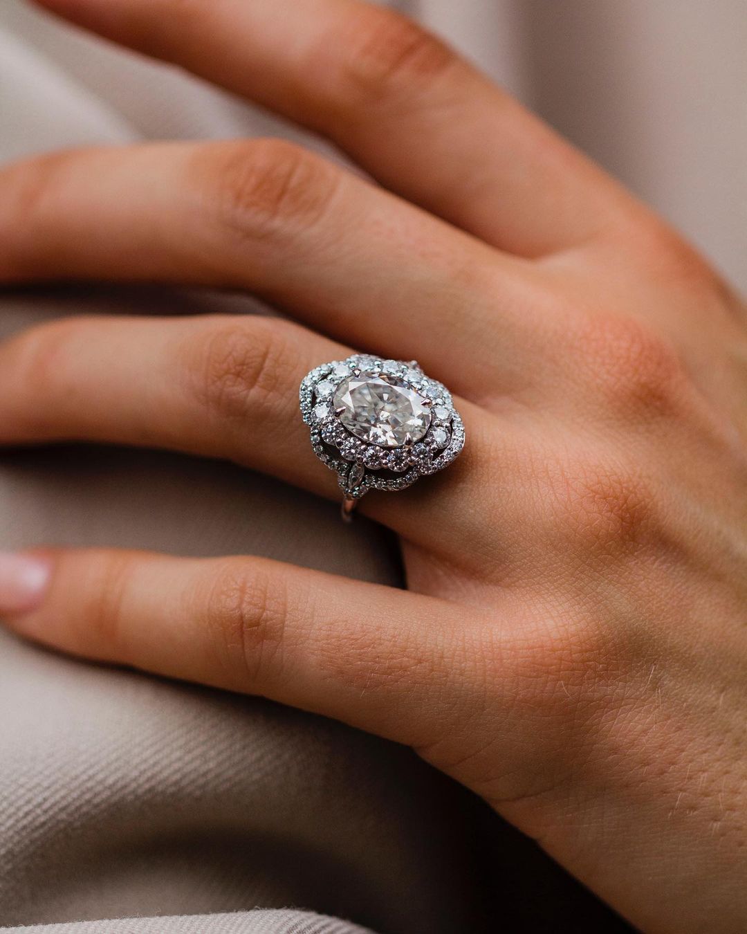 4.10 CT Oval Halo Art Deco Moissanite Engagement Ring - farrellouise
