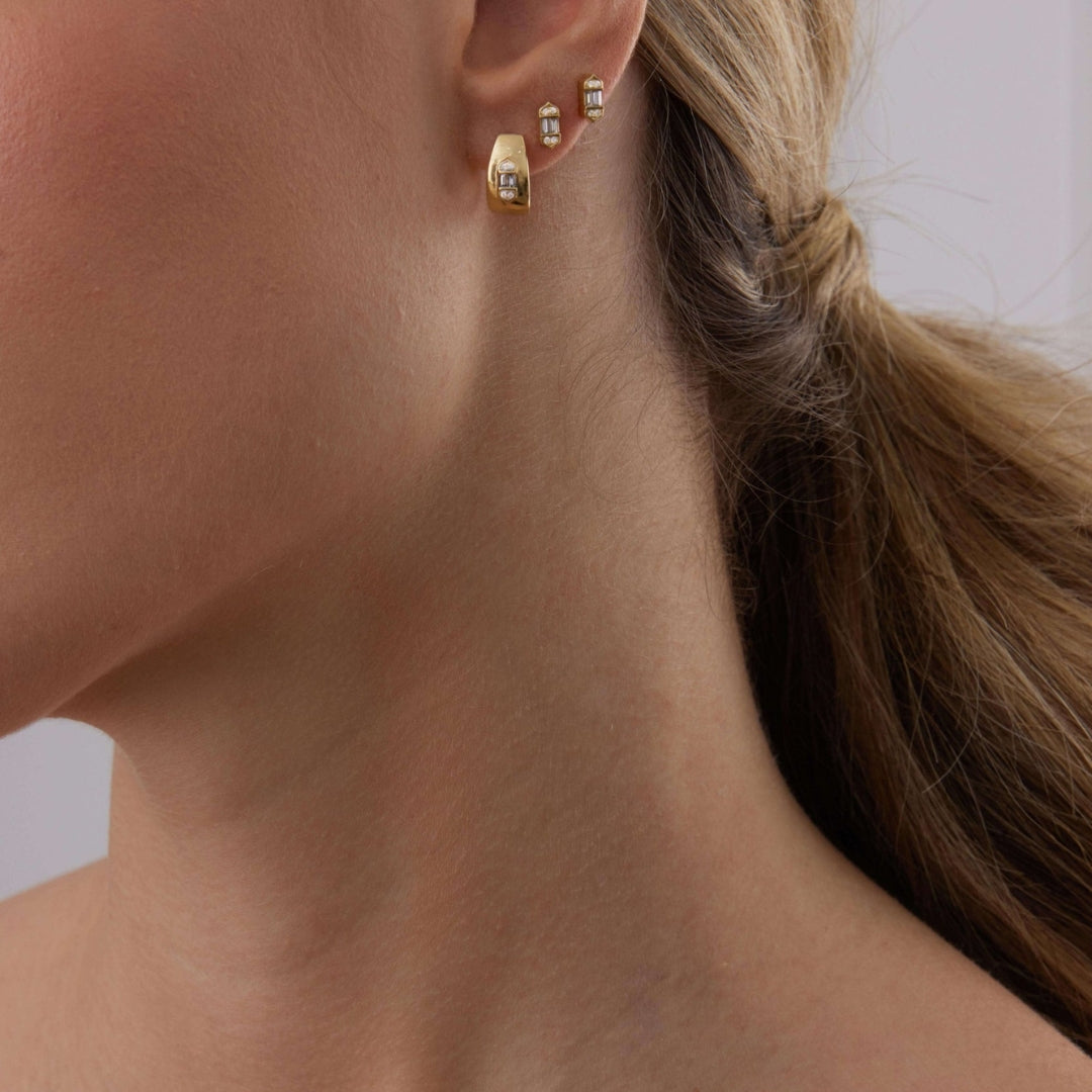 0.17 TCW Round & Baguette Moissanite Diamond Huggie Earrings - farrellouise