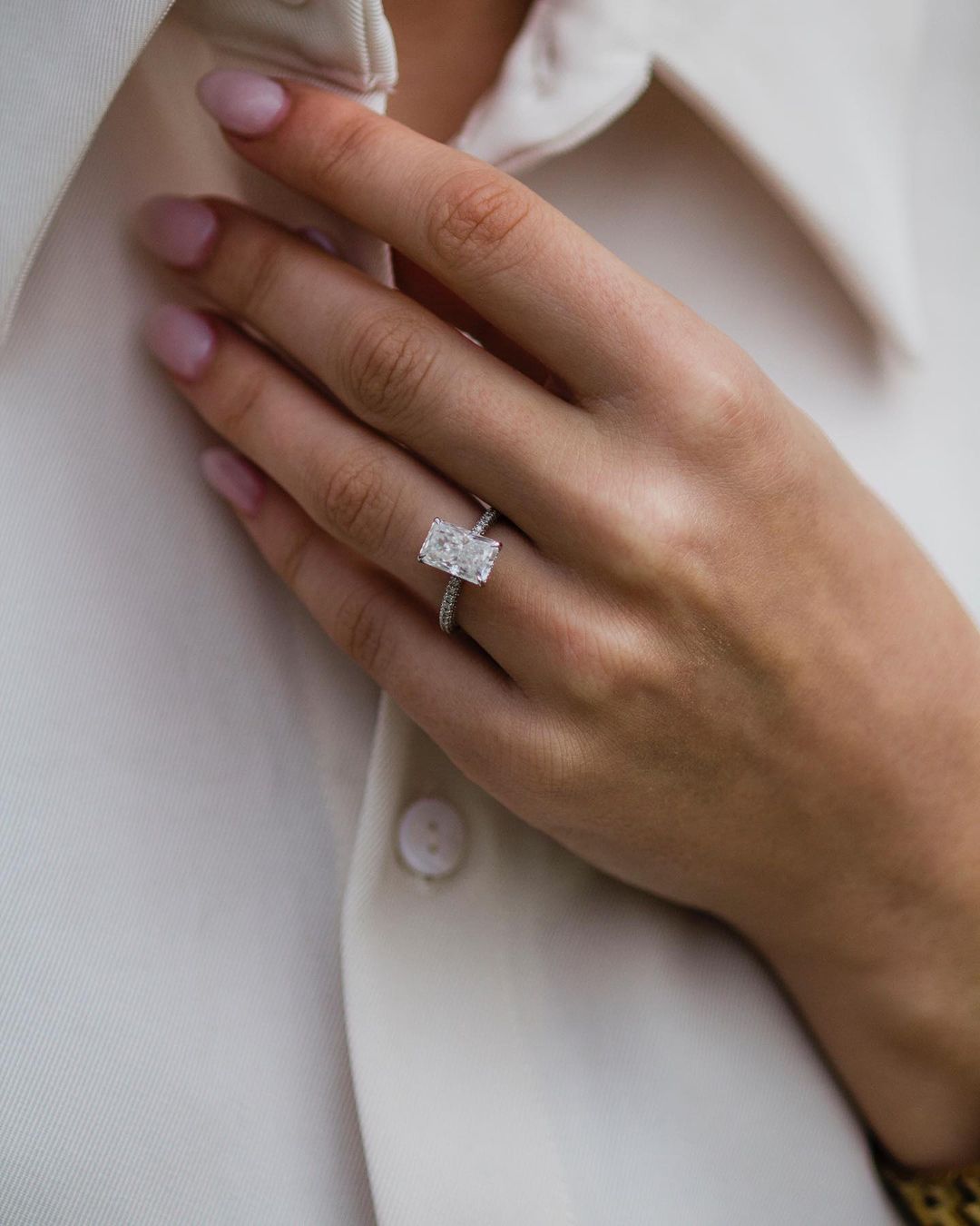 3.0 CT Radiant Solitaire Hidden Halo Moissanite Engagement Ring - farrellouise