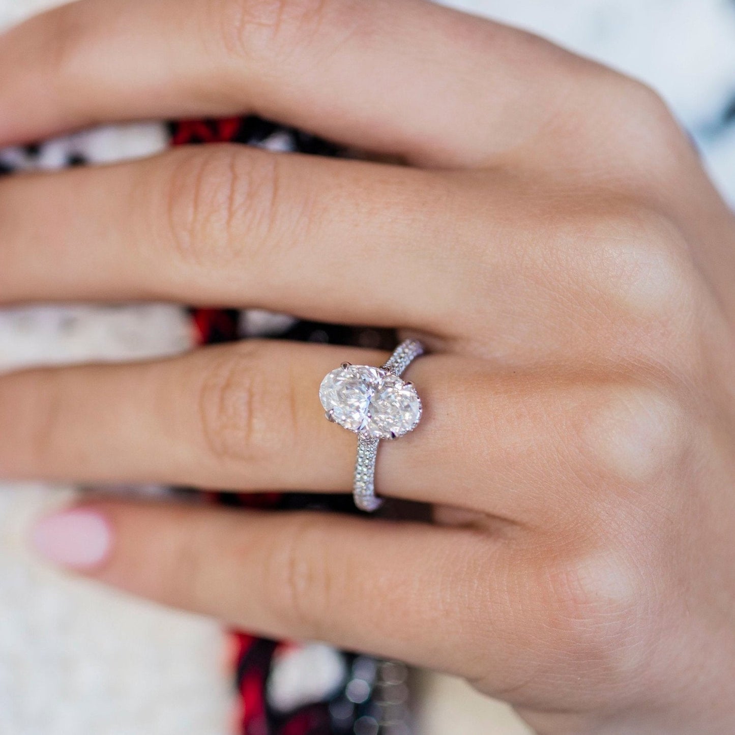 3.0 CT Oval Solitaire Hidden Halo & Pave Moissanite Engagement Ring - farrellouise