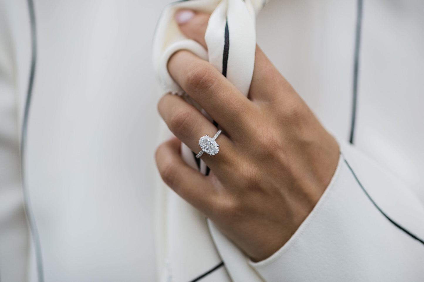 2.90 CT Oval Solitaire Hidden Halo & Pave Moissanite Engagement Ring - farrellouise