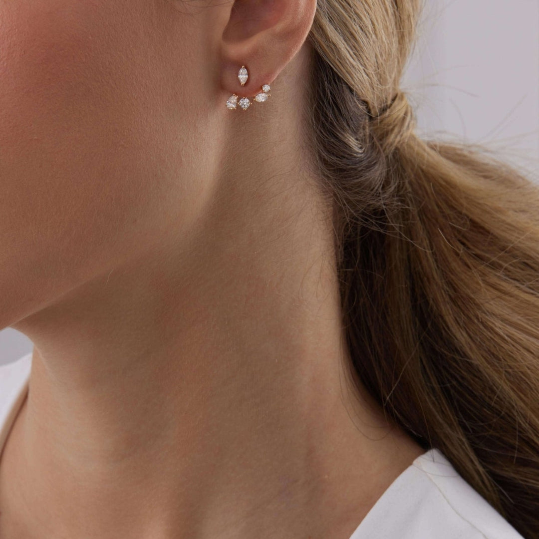 1.47 TCW Pear, Marquise & Round Moissanite Diamond Ear Jacket Earrings