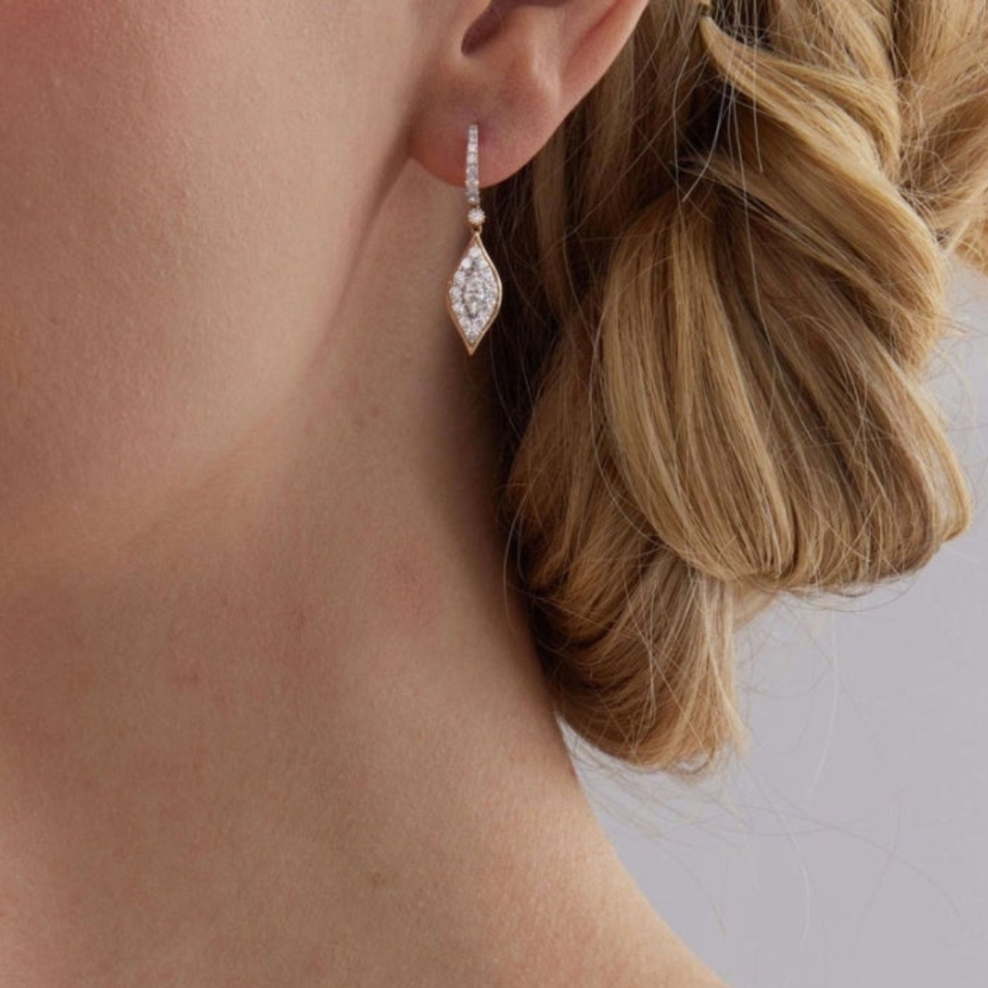 1.20 TCW Round & Marquise Moissanite Diamond Drop Pave Earrings