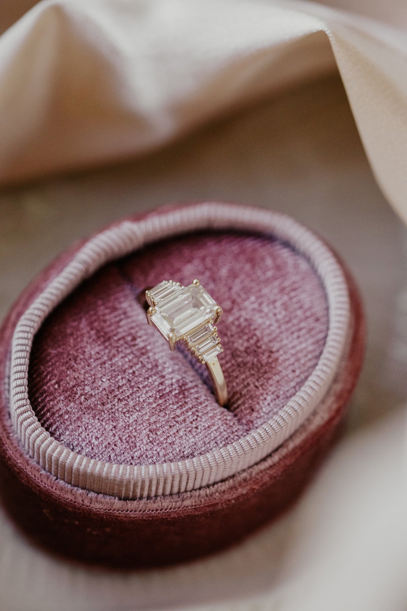 1.55 CT Emerald Cut Cluster Moissanite Engagement Ring - farrellouise