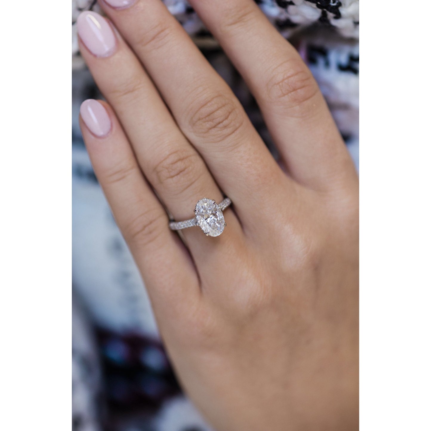 3.0 CT Oval Solitaire Hidden Halo & Pave Moissanite Engagement Ring - farrellouise