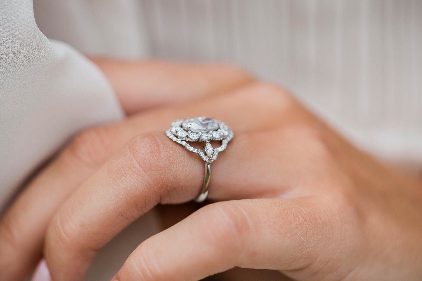 1.85 CT- 3.85 CT Oval Art Deco Halo Moissanite Engagement Ring - farrellouise