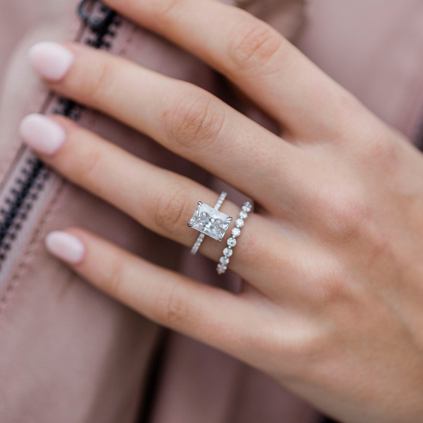 2.70 CT Radiant Solitaire Hidden Halo & Pave Moissanite Engagement Ring - farrellouise