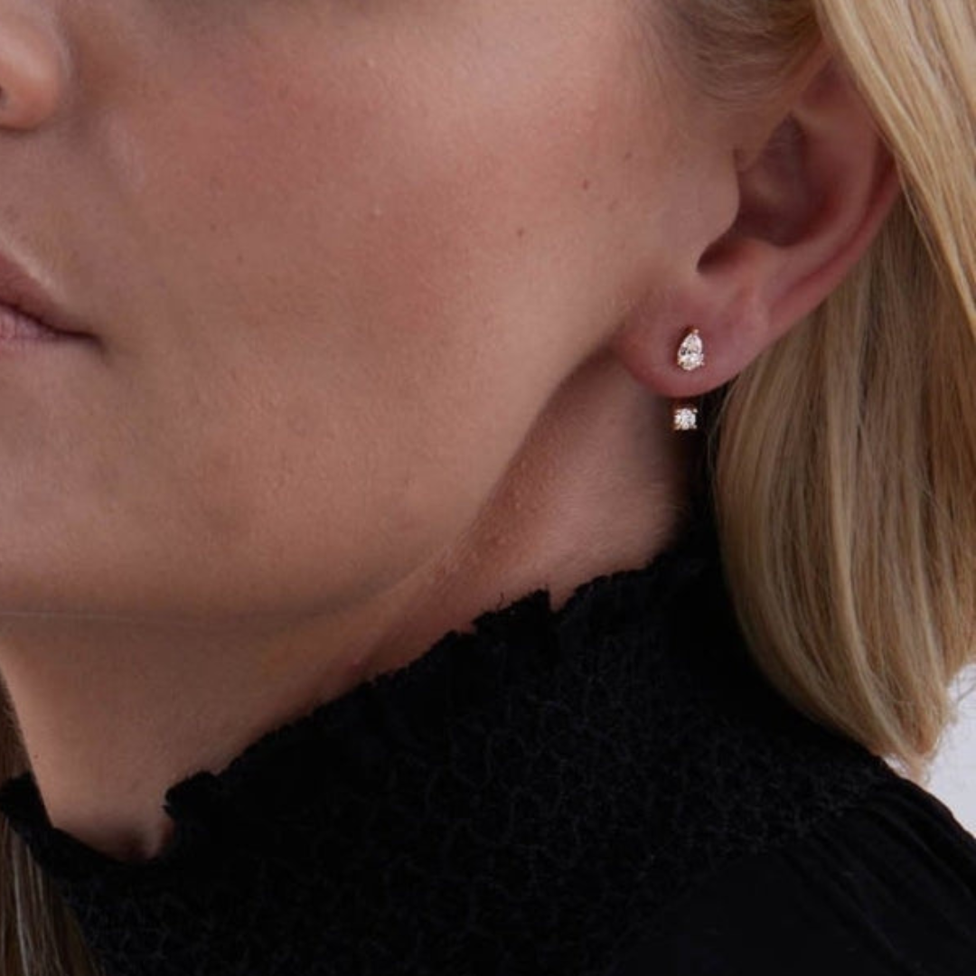 0.80 TCW Pear & Round Moissanite Diamond Ear Jacket Earrings