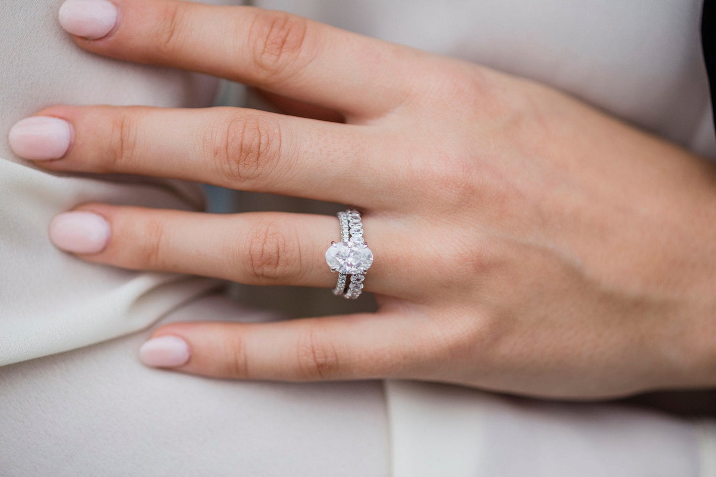 3.0 CT Oval Solitaire Hidden Halo & Pave Moissanite Engagement Ring - farrellouise