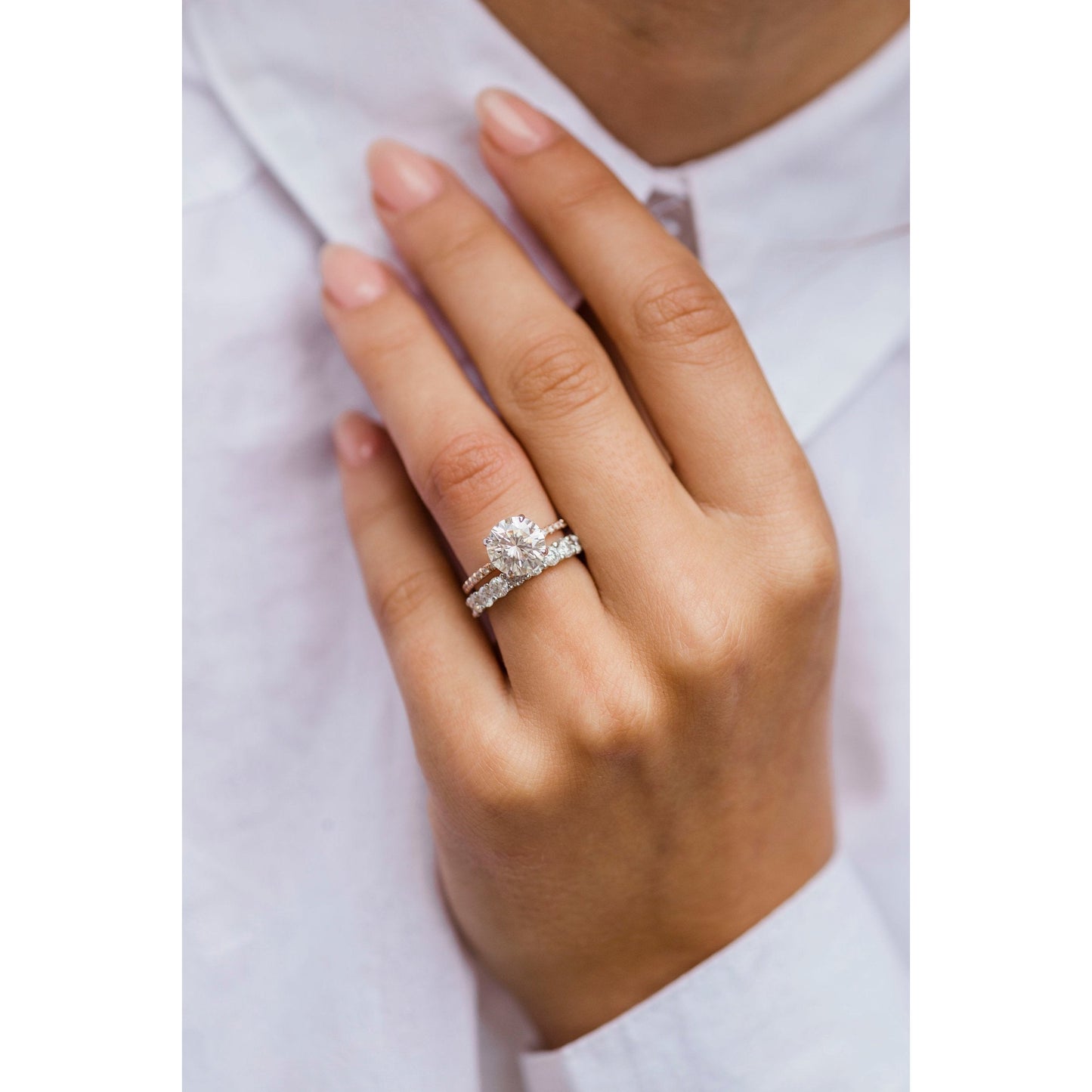2.10 CT Round Solitaire Hidden Halo & Pave Moissanite Engagement Ring - farrellouise