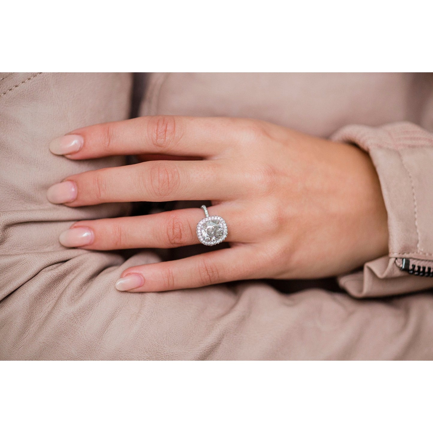 3.60 CT Cushion Halo & Pave Moissanite Engagement Ring - farrellouise